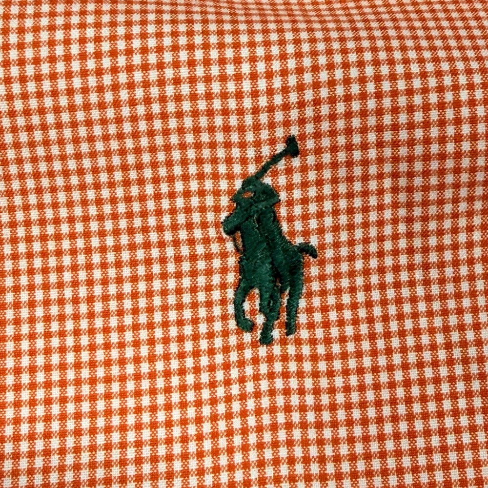 Ralph Lauren Classic Fit Gingham Button Down Shirt Orange White Men L - Picture 3 of 10